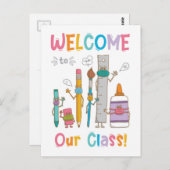 Welkom bij onze klasse (verticaal) briefkaart (Voorkant / Achterkant)