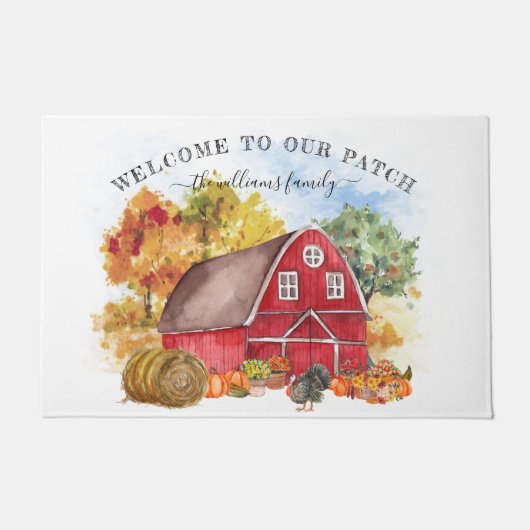 Welkom bij onze Patch | Autumn Pumpkin Farmhouse Deurmat (Voorkant)