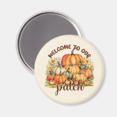 Welkom bij Onze Patch – Cosy Pumpkin Patch Magneet (Voorkant / Achterkant)