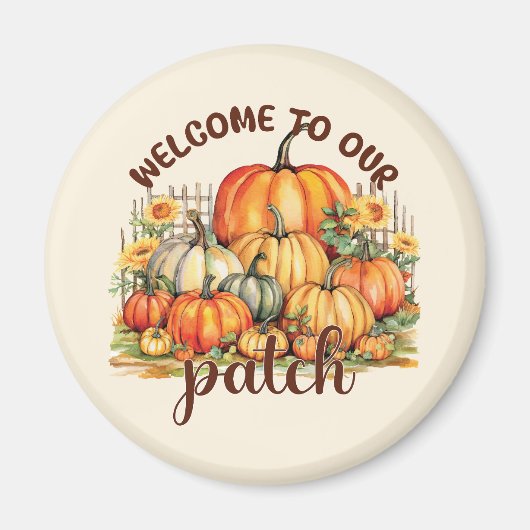 Welkom bij Onze Patch – Cosy Pumpkin Patch Magneet (Voorkant)