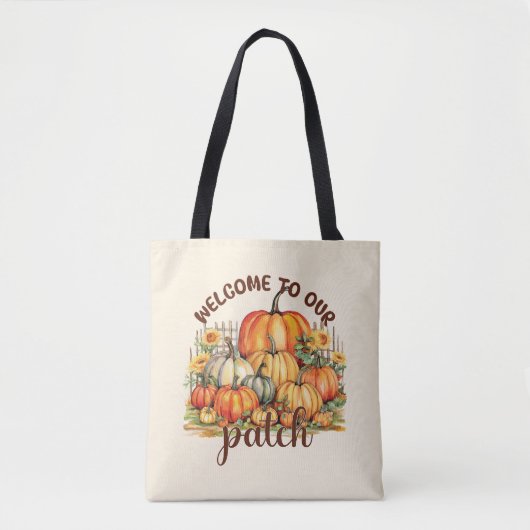 Welkom bij Onze Patch – Cosy Pumpkin Patch Tote Bag (Voorkant)