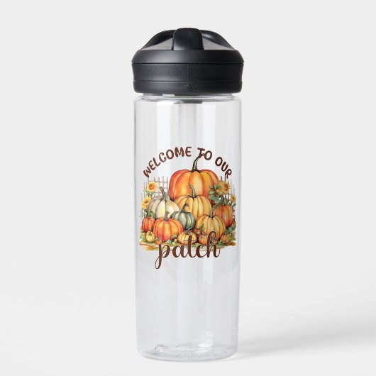 Welkom bij Onze Patch – Cosy Pumpkin Patch Waterfles (Voorkant)