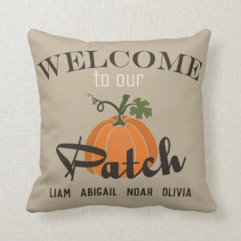 "Welkom bij onze patch" Herfst Familienaam Kussen