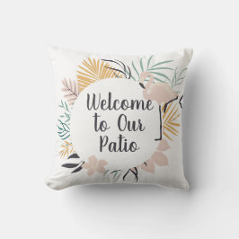 Welkom bij onze patio Pink Flamingo Buitenkussen