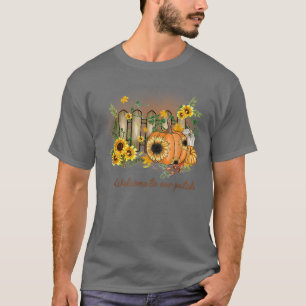 Welkom bij onze pompoen zonnebloem grappige autum t-shirt