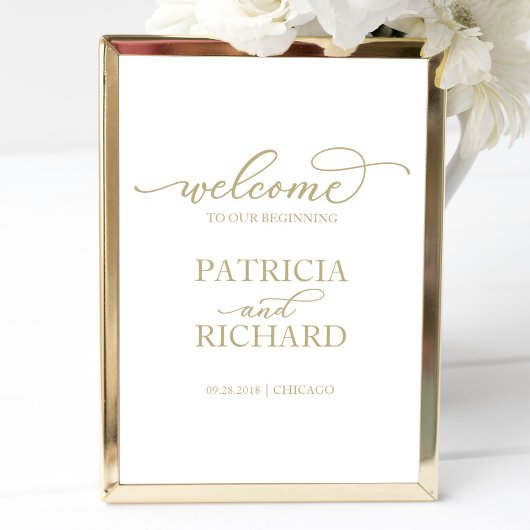 Welkom bij onze start | Chic gouden script bord Poster