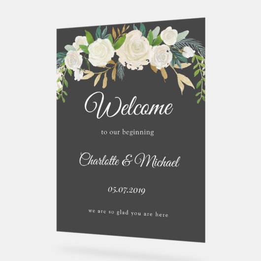 Welkom bij onze start! Trouwen Acryl Bord (Hoek)