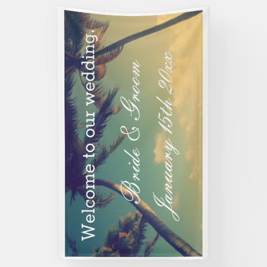 Welkom bij onze strandbestemming bruiloft op maat spandoek (Verticaal)