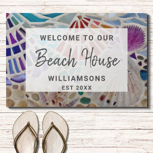 Welkom bij onze strandhuis schelpen custom deurmat