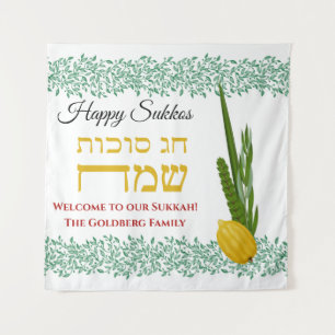 Welkom bij onze Sukkah Voeg familienaam Banner toe Wandkleed