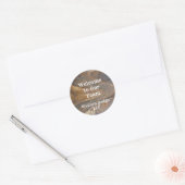 Welkom bij onze Team Woodgrain Photo Professional Ronde Sticker (Envelop)