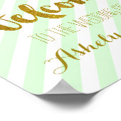 Welkom bij onze trouwbord Mint Gold Stripes Poster (Hoek)