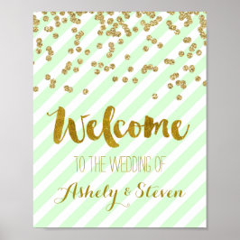 Welkom bij onze trouwbord Mint Gold Stripes Poster