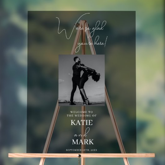 Welkom bij onze trouwfoto banner Frosted Black Acryl Bord (Neutraal)