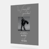 Welkom bij onze trouwfoto banner Frosted Black Acryl Bord (Hoek)