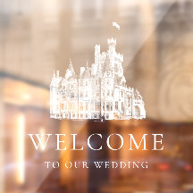 Welkom bij onze trouwlocatie met witte illustratie