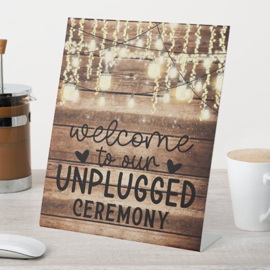 Welkom bij onze Unplugged Wedding Rustic Reclamebord Met Voetstuk (Insitu)