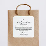 Welkom bij onze Wedding Welcome Bag Label Sticker<br><div class="desc">Elegant en modern welkom op ons trouwlabel voor bruiloft welkomsttas. Het ontwerp heeft een minimalistische tekstopmaak. Als u geavanceerde wijzigingen wilt aanbrengen,  selecteert u onder Deze sjabloon personaliseren de optie "Klik om verder aan te passen".</div>
