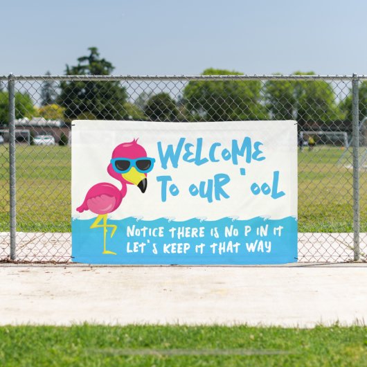 Welkom bij onze zwembadflamingo spandoek (Insitu)