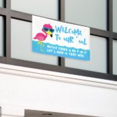 Welkom bij onze zwembadflamingo spandoek (Buitenkant Gebouw)