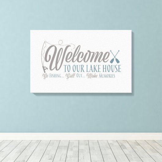 Welkom bij Our Lake House Canvas Afdruk (Insitu (Houten vloer))