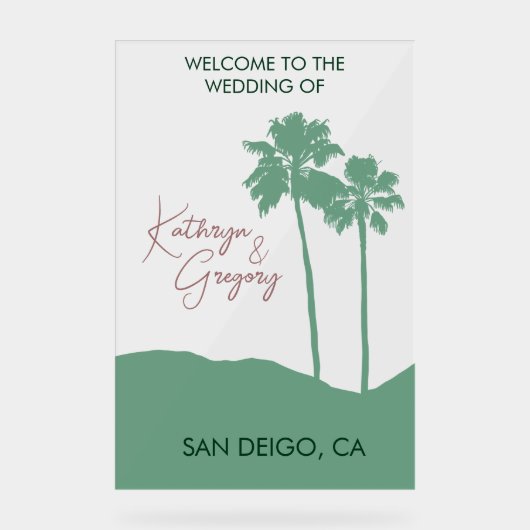 Welkom bij Palm Tree Wedding Acryl Bord (Voorkant)
