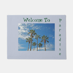 Welkom bij Paradise Greeting Palm Trees Blue Sky Deurmat