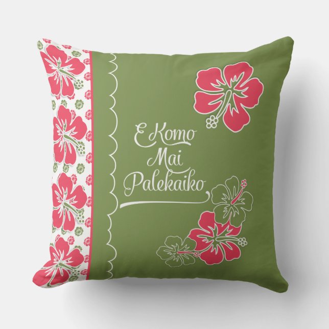 Welkom bij Paradise Hot Pink Hibiscus Hawaiian Buitenkussen (Voorkant)