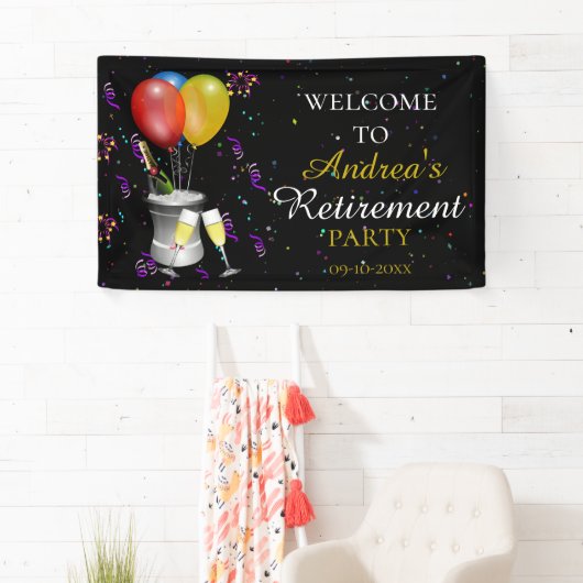 Welkom bij Pensioenfeest Celebration Black Spandoek (Insitu)