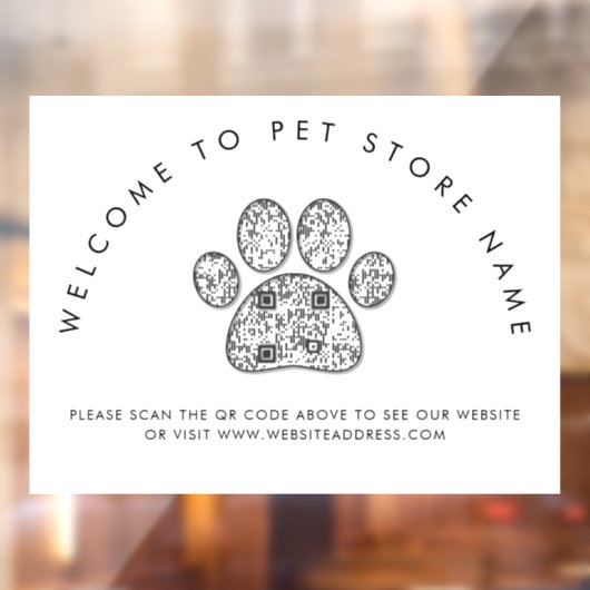 Welkom bij Pet Store Name QR Code-venstercling Raamsticker (Vel 2)
