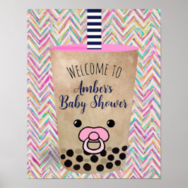 Welkom bij Pink Boba Tea Inspired Baby shower Poster