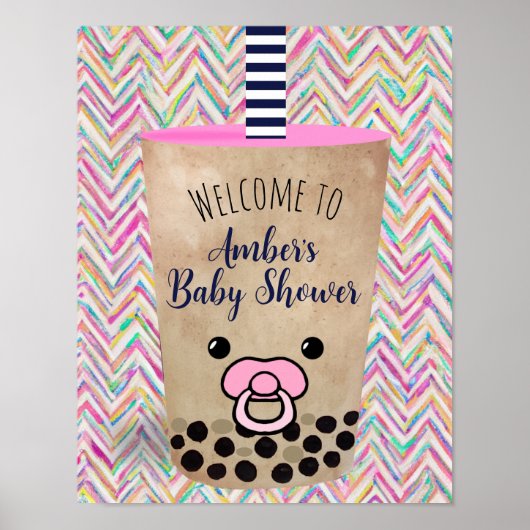 Welkom bij Pink Boba Tea Inspired Baby shower Poster (Voorkant)