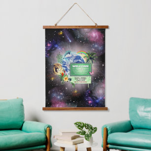 Welkom bij Planet Earth Wood met bovenzijde Wall T Hangend Wandkleed