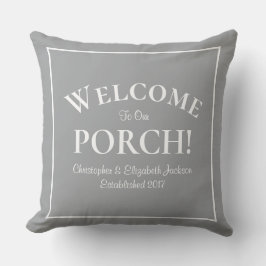 Welkom bij Porch Custom Family Names Jaar Modern Buitenkussen