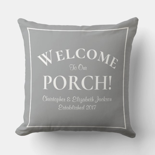 Welkom bij Porch Custom Family Names Jaar Modern Buitenkussen (Voorkant)