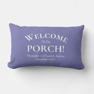 Welkom bij Porch Family Names Trendy Peri Blue Buitenkussen