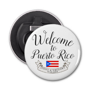 Welkom bij Puerto Rico  Destination Wedding Favor Button Flesopener