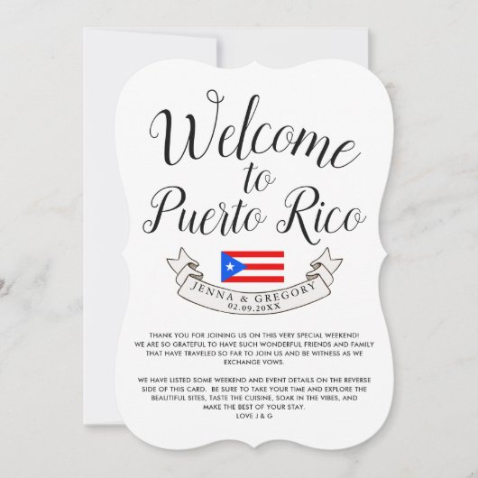 Welkom bij Puerto Rico| Destination Wedding Favor Kaart (Voorkant)