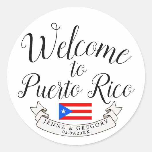 Welkom bij Puerto Rico| Destination Wedding Favor Ronde Sticker (Voorkant)