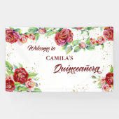 Welkom bij Quinceanera Red Rose Floral Garland Spandoek (Horizontaal)