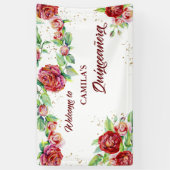 Welkom bij Quinceanera Red Rose Floral Garland Spandoek (Verticaal)