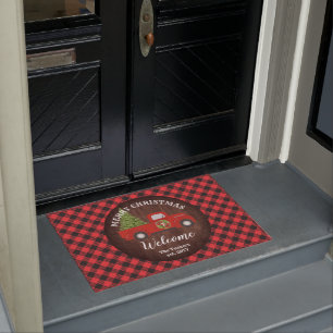 Welkom bij Red Truck Rustic Plays Family Kerstmis Deurmat