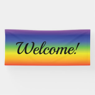 Welkom bij regenboogkleuren achtergrond spandoek