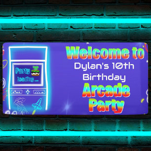 Welkom bij Retro Arcade Power Up Verjaardagsfeestj Spandoek