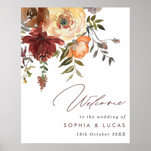 Welkom bij Rust & Sinaasappel Floral Fall Wedding Poster (Voorkant)