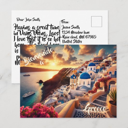 Welkom bij Santorini, Griekenland briefkaart (Voorkant / Achterkant)