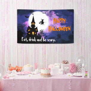 Welkom bij Scary Haunted House - Happy Halloween Spandoek