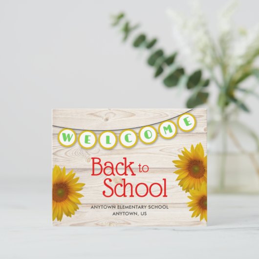 Welkom bij School Yellow Daisies Rustic Briefkaart (Staand voorkant)