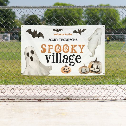 Welkom bij Spooky Village Ghosts Name Halloween Spandoek (Insitu)