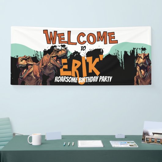 Welkom bij T-Rex Banner – Roaring Dino Party Sign (Beurs)